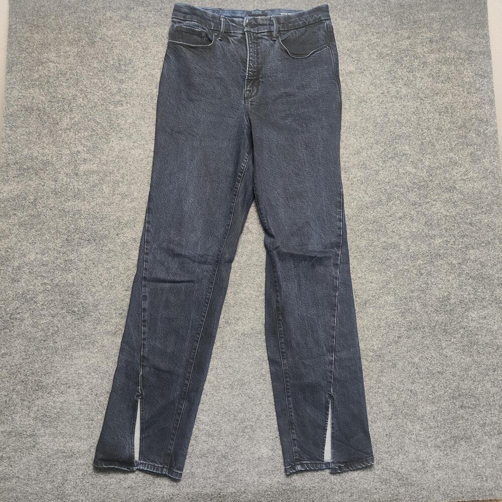 Good American Good Boy Straight Jeans Womens 8/29 Blue High Rise Slit Denim - Picture 1 of 13